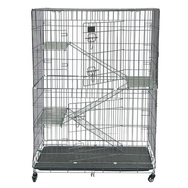 GAOMON Pet Wire Cage Folding Game Fence Portability Cat Nest with Climbing Ladder Silver