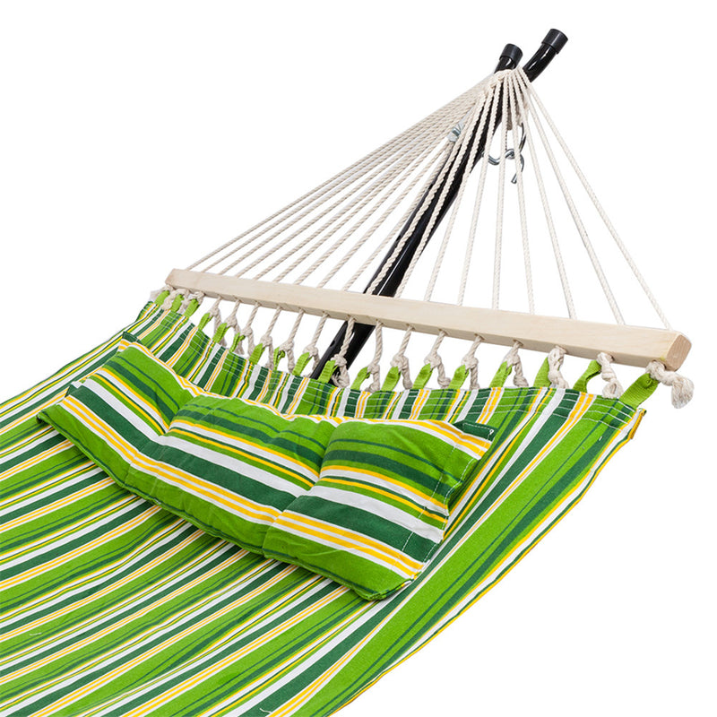GAOMON 2 People Hammock with Wooden Poles Green Print Hanging Bed Green