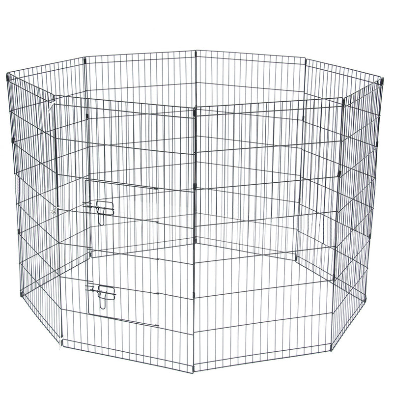 GAOMON 42" Basics Play Area Foldable Metal Pet Wire Fence 8 Pieces with Open Doors Black