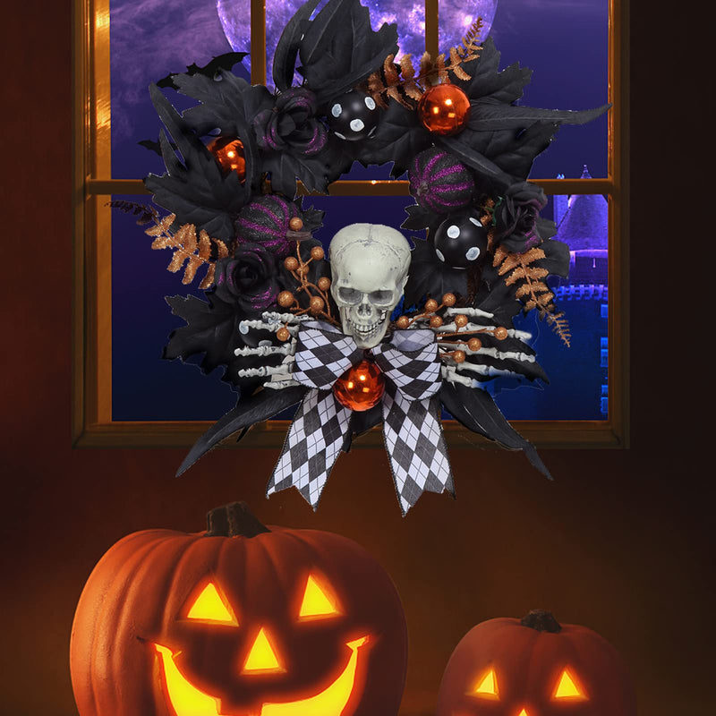 WHIZMAX Halloween Wreath for Front Door Skeleton Decorations