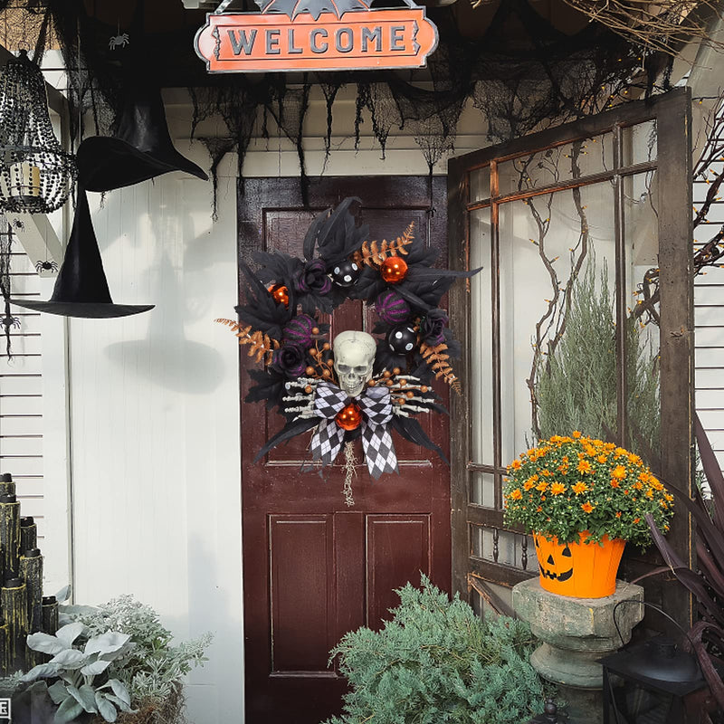 WHIZMAX Halloween Wreath for Front Door Skeleton Decorations