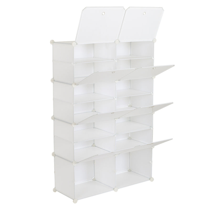 RONSHIN 2 Rows 7-tier 14 Grids Shoe Rack Organizer 40x30cm Cube Shoe Cabinet 72x32x122cm White