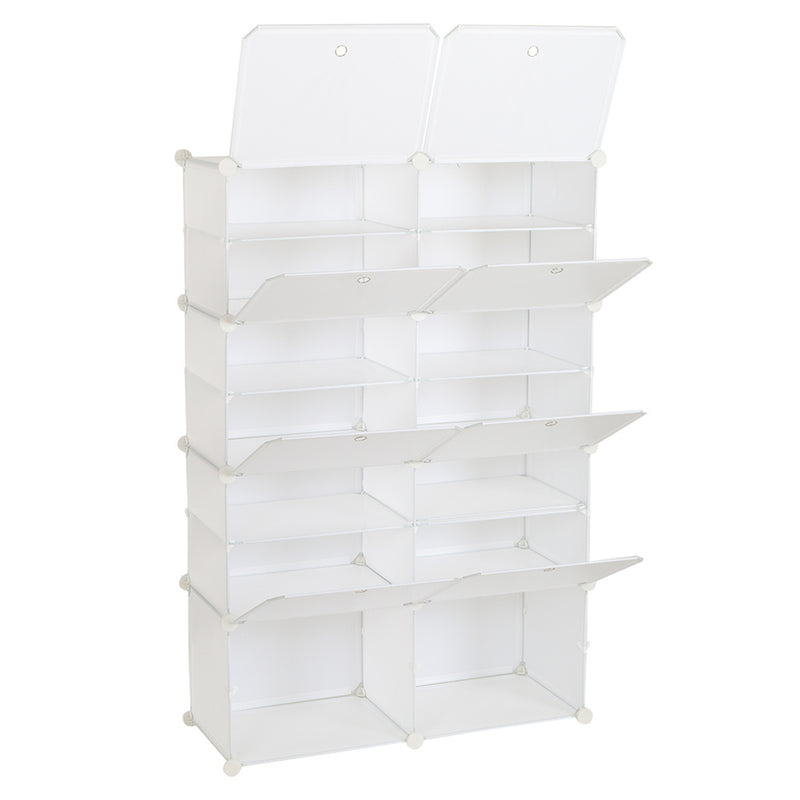 RONSHIN 2 Rows 7-tier 14 Grids Shoe Rack Organizer 40x30cm Cube Shoe Cabinet 72x32x122cm White