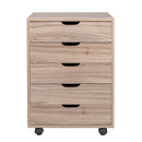 GAOMON Wooden File Cabinet Five Drawers with 360 Degree Removable Wheels Coffee