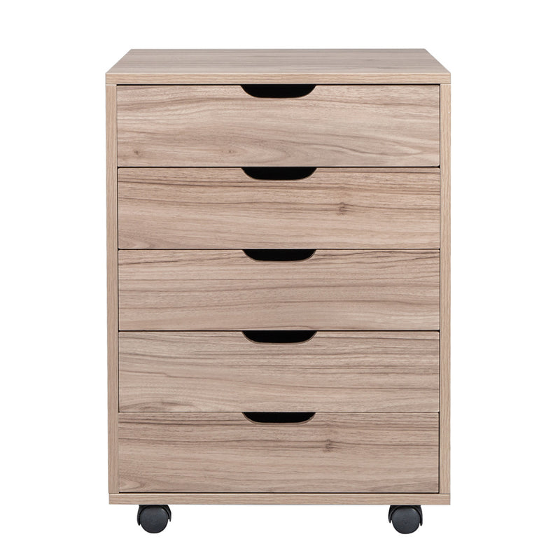 GAOMON Wooden File Cabinet Five Drawers with 360 Degree Removable Wheels Coffee