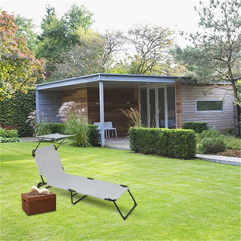 GAOMON Outdoor Foldable Triple Folding Bed with Head Canopy Grey
