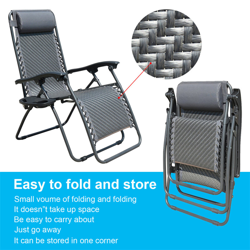 GAOMON Latex Rope Chair Patio Recliners Padded Folding Chair Wide Chaise Lounge Black