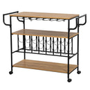 GAOMON 3-tier Wine Rack Cart Kitchen Rolling Storage Bar Wood Table Serving Trolley Black