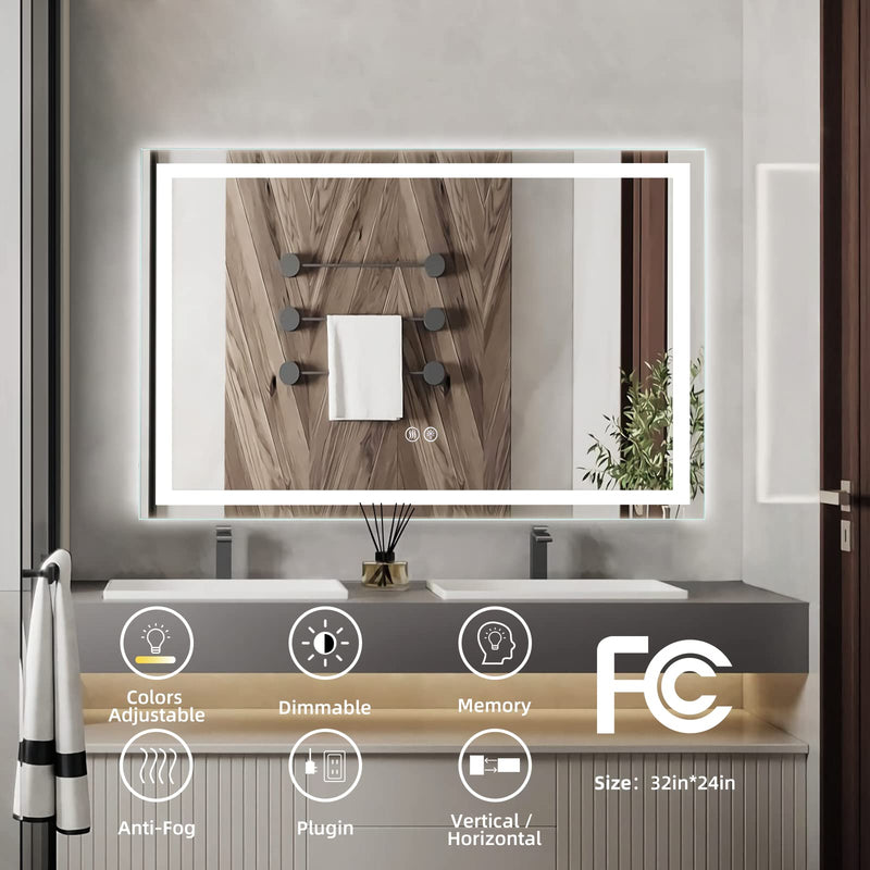 GAOMON LED Bathroom Mirror 24 x32  Large Dimmable Wall Mirrors Front Backlight Anti Fog Shatter-Proof