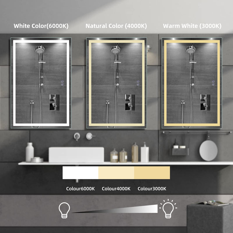 GAOMON LED Bathroom Mirror 24 x32  Large Dimmable Wall Mirrors Front Backlight Anti Fog Shatter-Proof