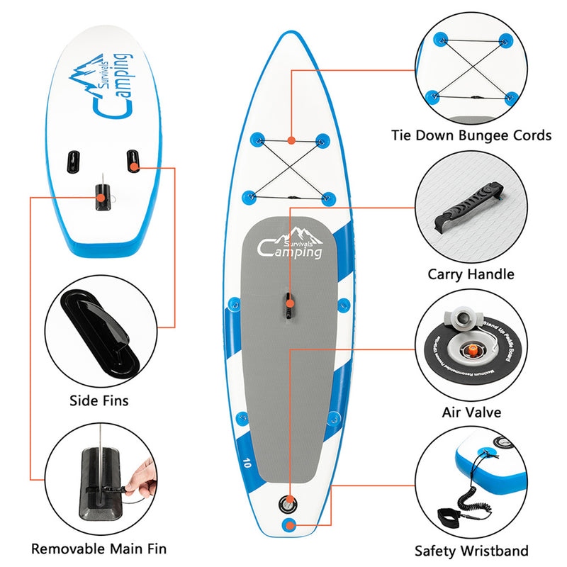 GAOMON Inflatable 11ft Paddle Board with Removable Fin Surfboard Blue