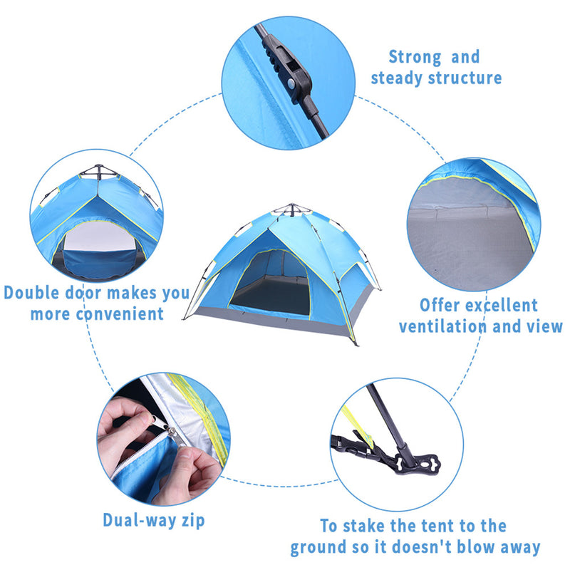 GAOMON Camping Tent 4-side Double-layer Double-door Hydraulic Easy Setup Tent Blue