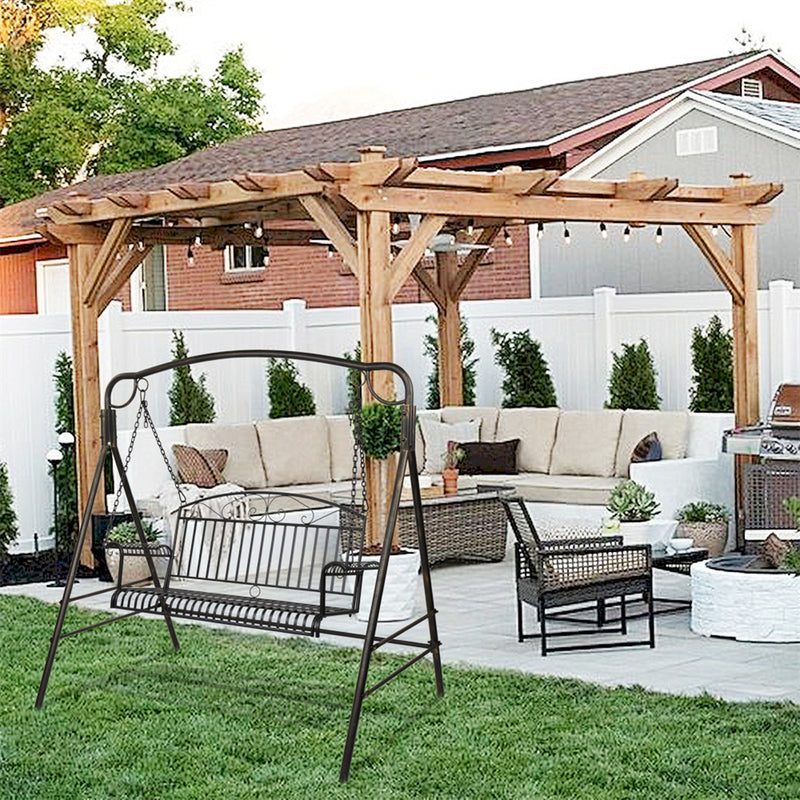GAOMON Outdoor Garden Iron Wire Double Swing Chair Hanging Swing - Dark Brown