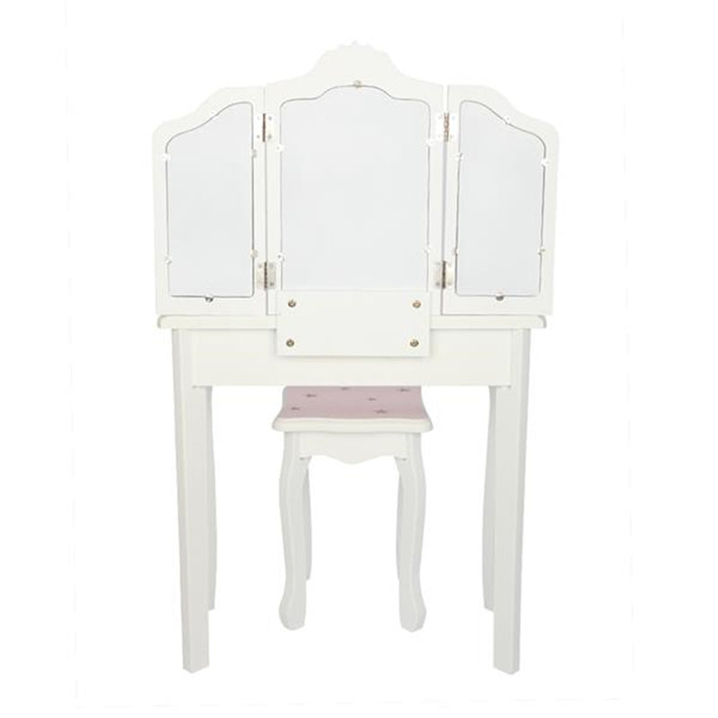 GAOMON Children Dressing Table Set with Three-sided Folding Mirror Single Drawer Chair Pink