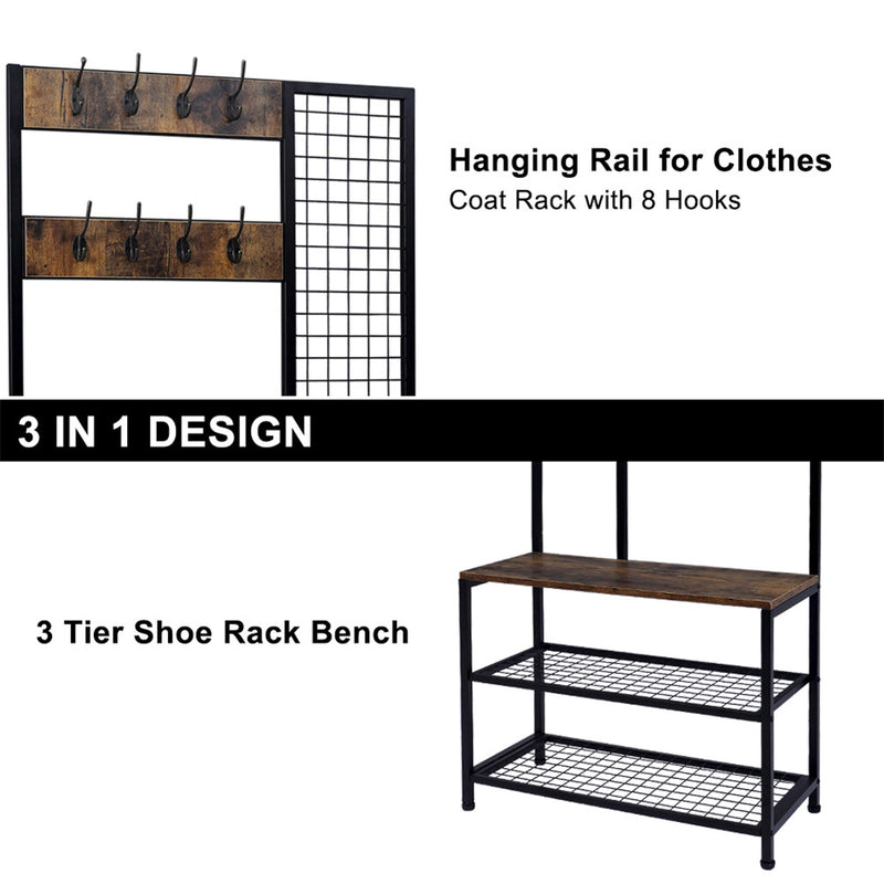 GAOMON 2-in-1 Coat Rack with 2 Layer Mesh Clothes Organizer with Hooks Brown