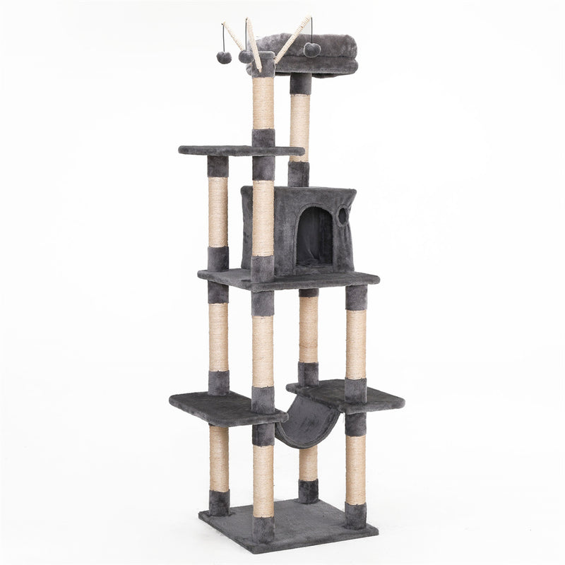 GAOMON Cat Tree Toy Plush Indoor Multistory Cat Tree Toys Cat Climbing Frame Toy Grey