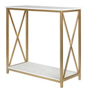 GAOMON 2-Tier Console Table Space Saving Entry Table with Gold Metal Frame White Panel Top
