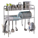 GAOMON Double Layer Bowl Rack Shelf Dish Drainer 90cm Inner Length Kitchen Organizer Silver