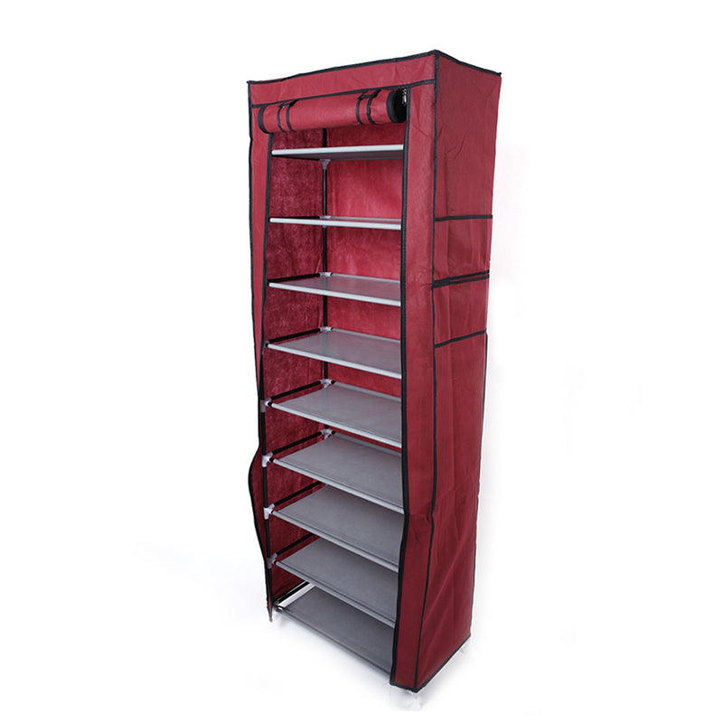 RONSHIN 10-layer Shoe Rack Room-Saving Shoe Cabinet Wine Red