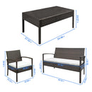 GAOMON 4pcs Embossing Armrest Chairs Love Double Seat Single Sofa Coffee Table Rattan Sofa Set