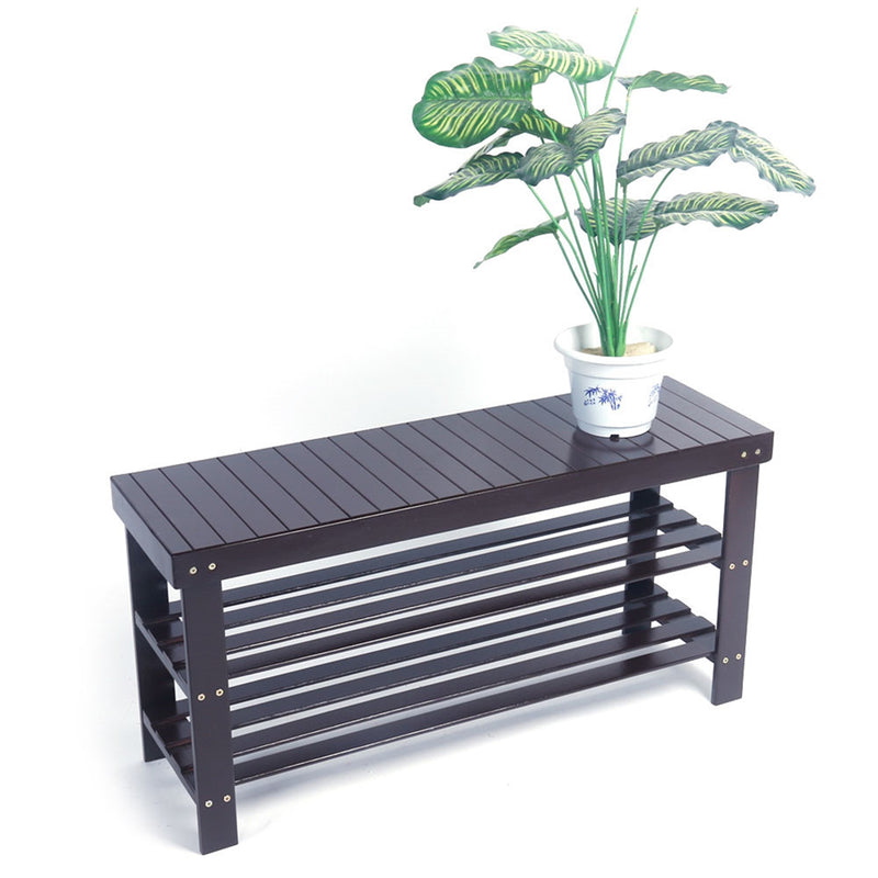 GAOMON 3 Tiers Bamboo Stool Shoe Rack Household Shoe Organizer 90cm Brown