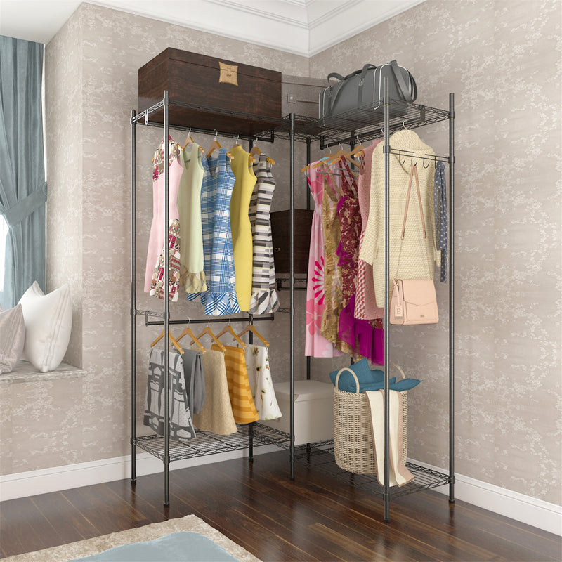 GAOMON Portable 4 Rows Clothes Rack with 7 Layers Shelves Garment Rack