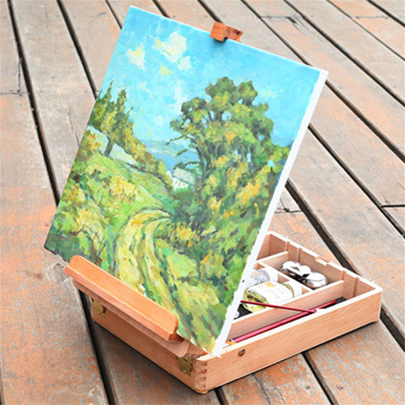 GAOMON Portable Beech Sketch Box with Easel Impact-Resistant 4 Compartments Storage Box