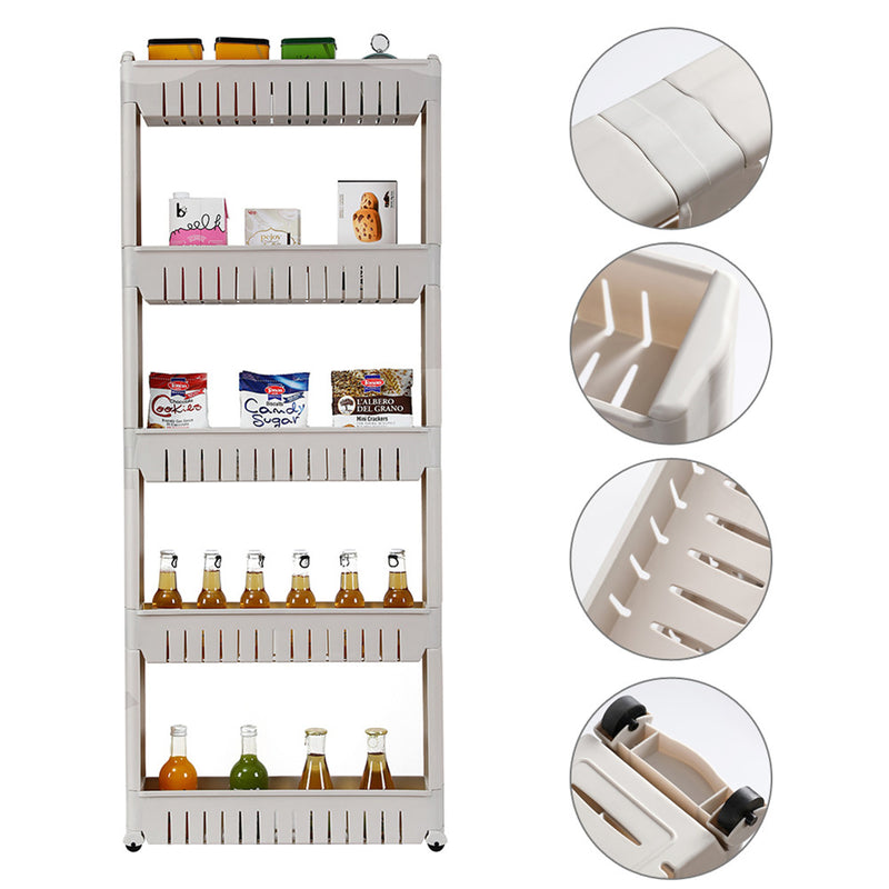 GAOMON 5-layer Shelf Rolling Storage Shelf for Household Living Room Organizer Grey