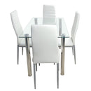 GAOMON 110cm Dining Table Set Tempered Glass Dining Table with 4 Chairs Silver