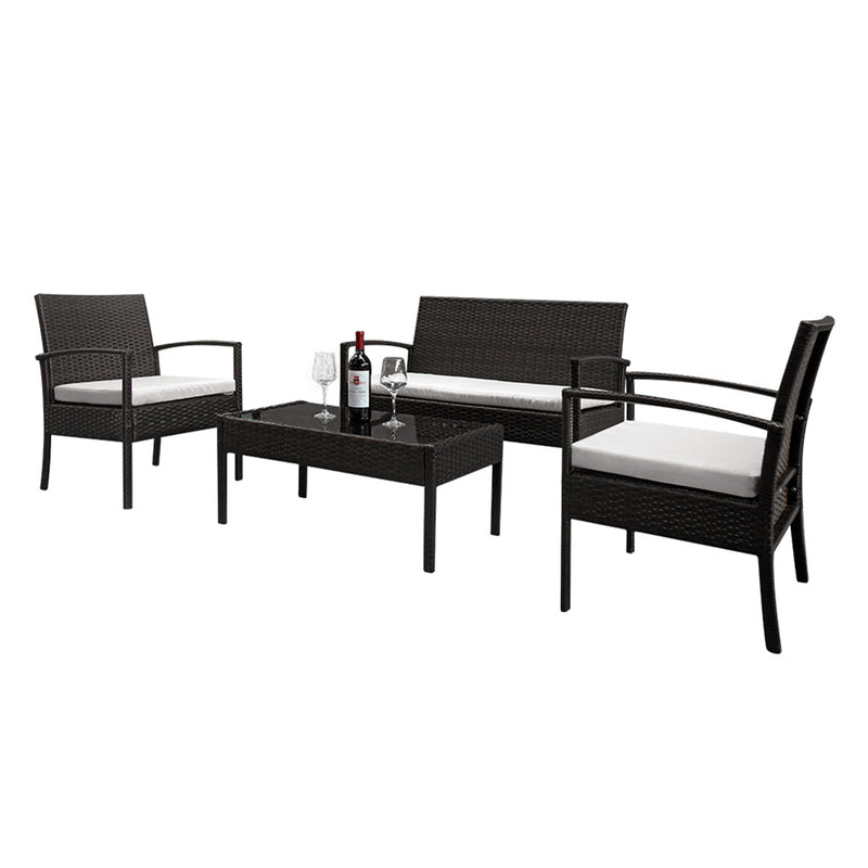 GAOMON 4pcs Embossing Armrest Chairs Love Double Seat Single Sofa Coffee Table Rattan Sofa Set