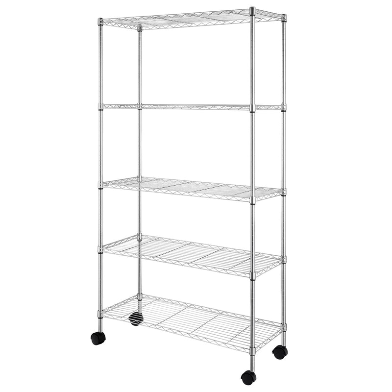 GAOMON 5-Layer Iron Shelf with 1.5" Smooth Wheels Chrome Plated Storage Rack Organizer