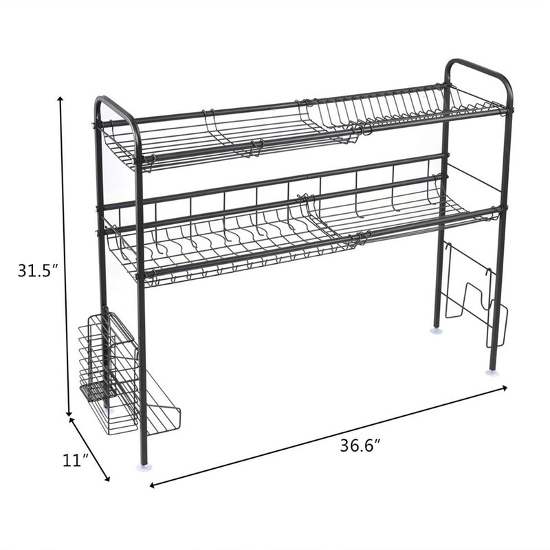 GAOMON Single Layer Bowl Rack Shelf Dish Drainer 90cm Inner Length Kitchen Organizer Black