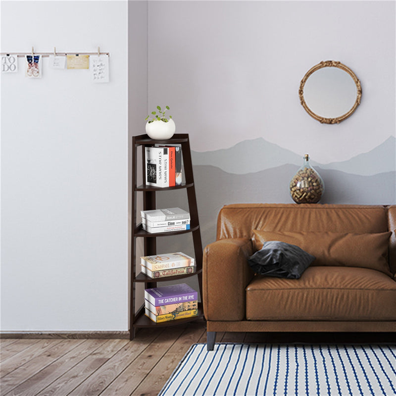GAOMON 5-layer Fan-shaped Corner Shelf Household Organizer for Living Room Brown