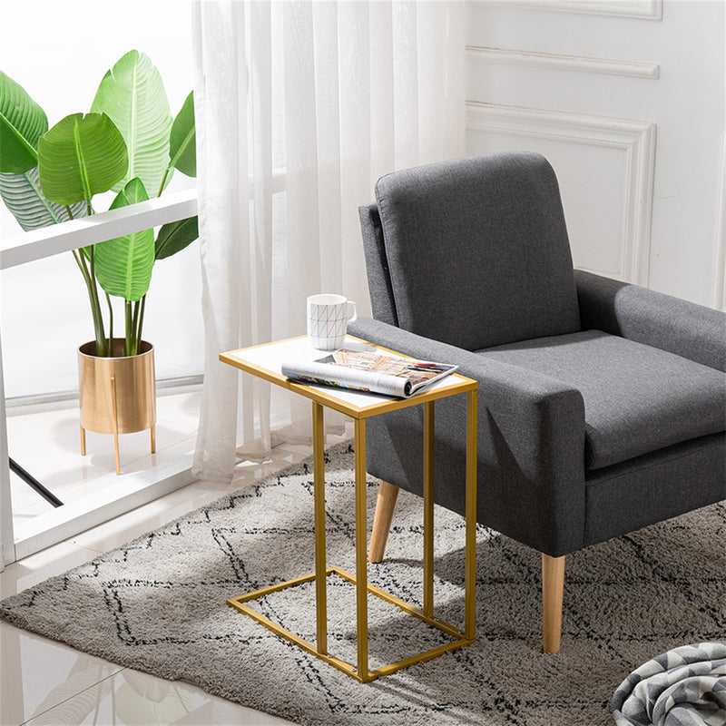 GAOMON Marble Side Table Easy to Assemble Table with Sturdy Table Legs 30x48x61cm