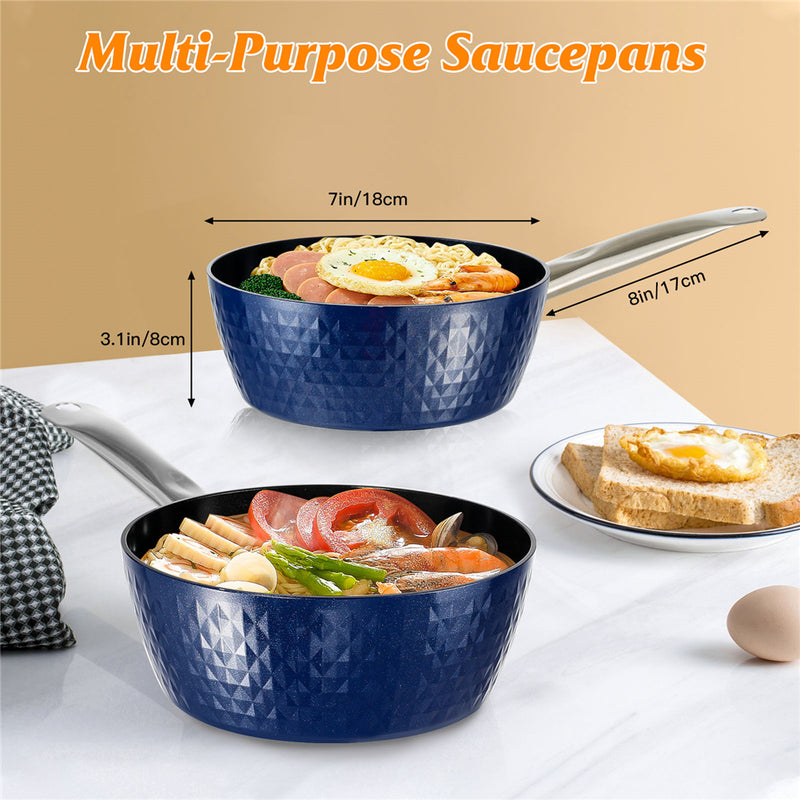 GAOMON 18cm/ 1.5L Milk Pan with Lid Stainless Steel Handle Blue