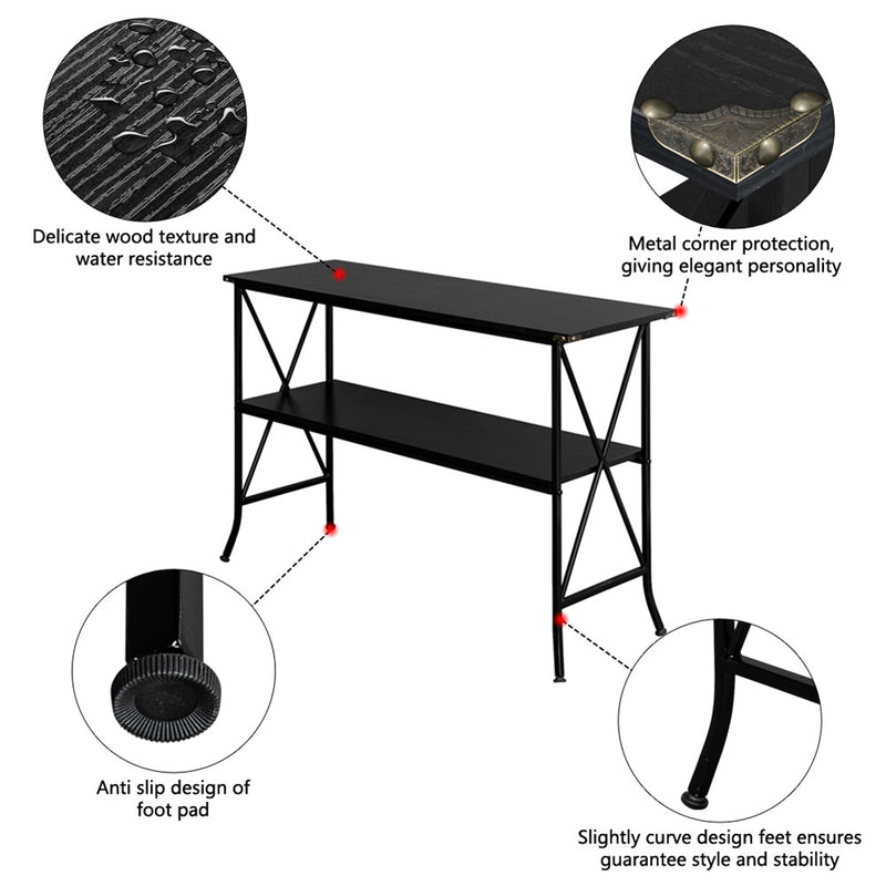 GAOMON 2 Tier Console Table Household Desk Furniture Black