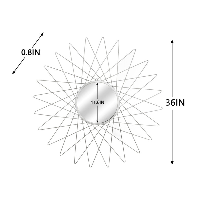 GAOMON Round Mirror with Radial Triangle Edge Decorative Mirror 90.17*2*90.17cm Silver