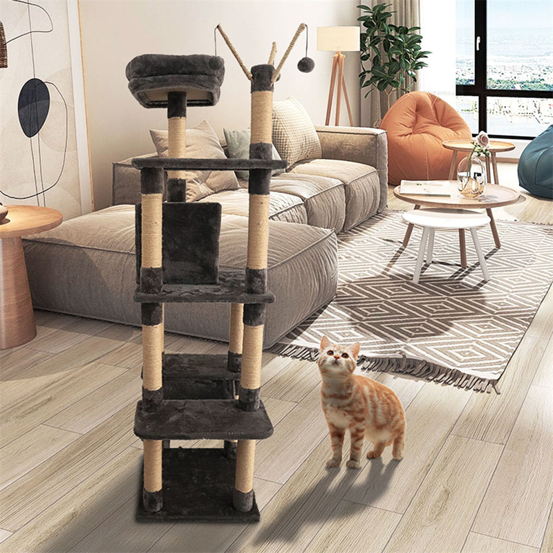 GAOMON Cat Tree Toy Plush Indoor Multistory Cat Tree Toys Cat Climbing Frame Toy Grey