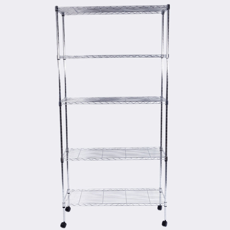 GAOMON 5-Layer Iron Shelf with 1.5" Smooth Wheels Chrome Plated Storage Rack Organizer