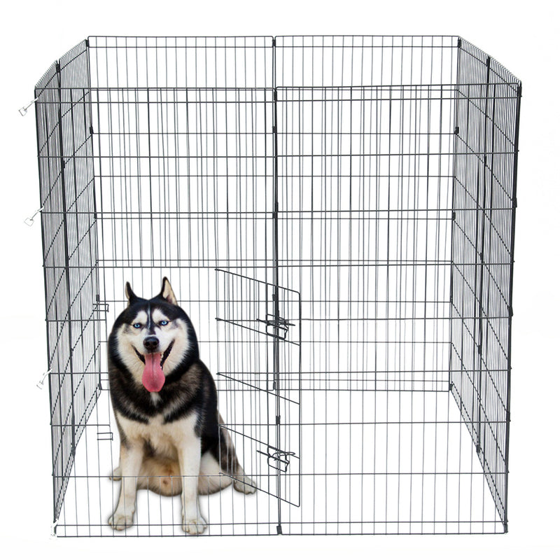 GAOMON 48" Basics Play Area Foldable Metal Pet Wire Fence 8 Pieces with Open Doors Black