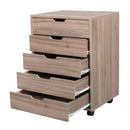 GAOMON Wooden File Cabinet Five Drawers with 360 Degree Removable Wheels Coffee