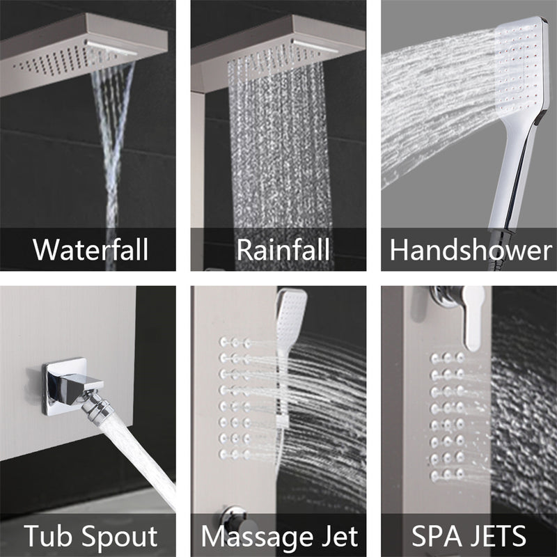GAOMON 1.5m Shower Screen Five Water Outlet Modes Stainless Steel Silver