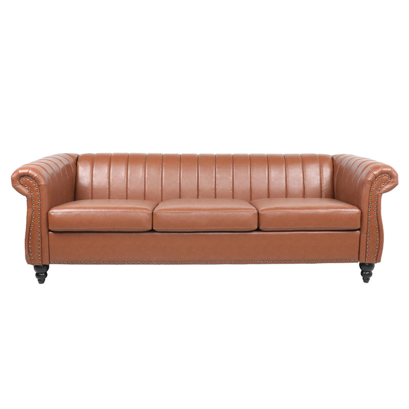 GAOMON Chaise Lounge Sofa Chair Traditional Rolled Arms with Nailhead Trim Brown