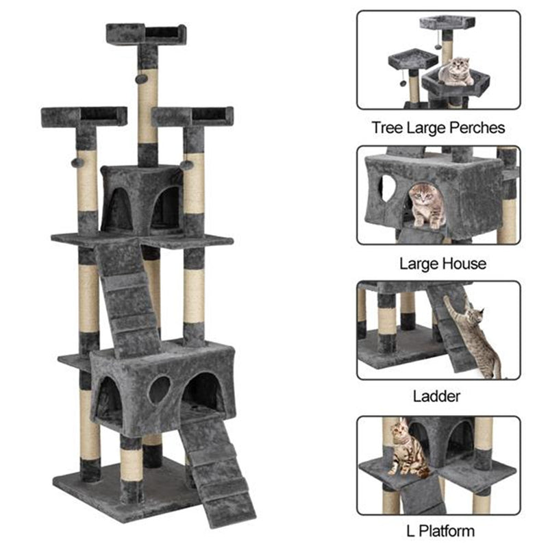 GAOMON 66 Inch Sisal Cat Climbing Frame Cat Tree Tower Cat Pet Toy GREY