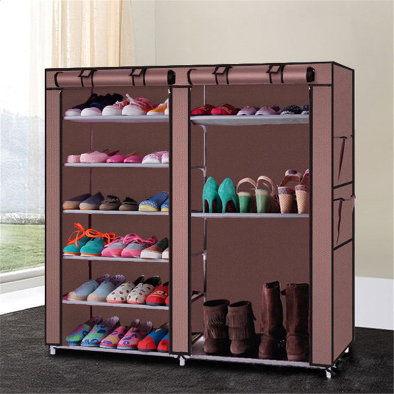 GAOMON Double Row 9-compartment Shoe Cabinet Boots Storage Case Coffee