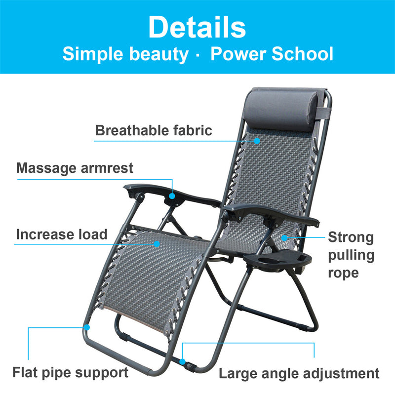 GAOMON Latex Rope Chair Patio Recliners Padded Folding Chair Wide Chaise Lounge Black