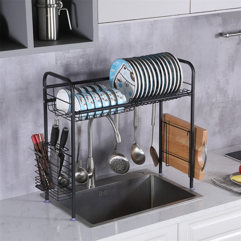 GAOMON Single Layer Bowl Rack Shelf Dish Drainer 90cm Black