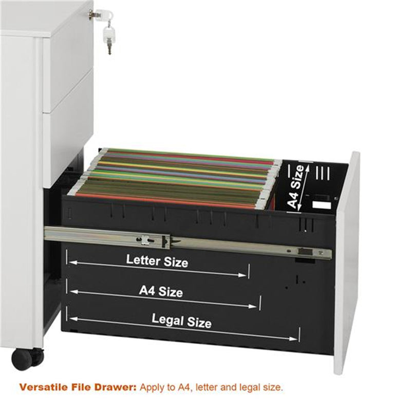 GAOMON 39cm Movable Storage Cabinet with Three Side-pull Drawers File Cabinet White