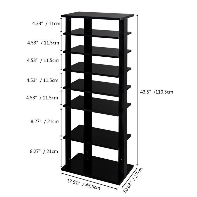 GAOMON 7-layer Wooden Shoe Rack Storage Mount Household Furniture Room Organizer Black