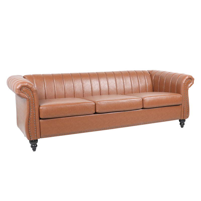 GAOMON Chaise Lounge Sofa Chair Traditional Rolled Arms with Nailhead Trim Brown